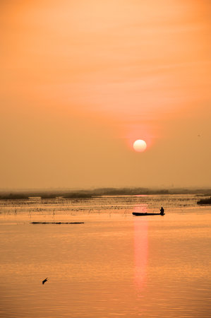 Landscape beautiful of sunset on the riverの写真素材