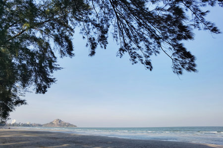 tropical beach and blue sky in natureの写真素材