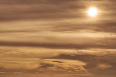 Bright orange sky and light of the sun.の写真素材