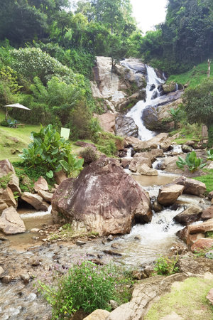 Beautiful of river stream waterfall in forest landscapeの写真素材