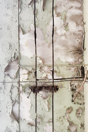 Electrical wires on cement wall for backgroundの写真素材