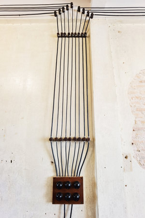 Electrical wires on cement wall for background