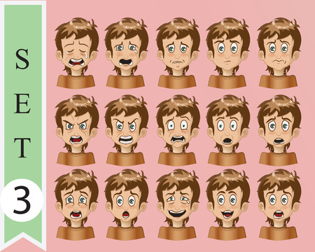 Boy Expressions. Funny cartoon and vector character.のイラスト素材