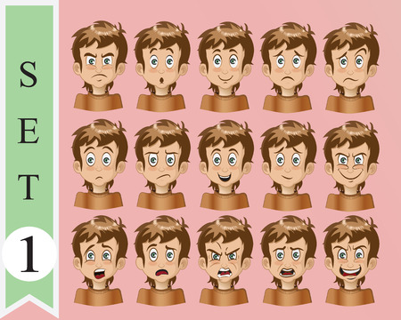 Boy Expressions. Funny cartoon and vector character.のイラスト素材