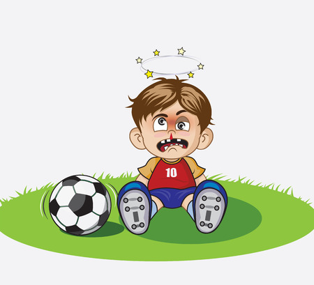 the boy playing football in the groundのイラスト素材