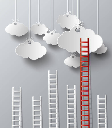 Stairs on a cloud concept vector.paper cut style.のイラスト素材