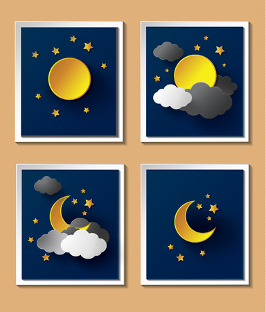 Abstract paper weather with moon at nightfall.paper art .のイラスト素材