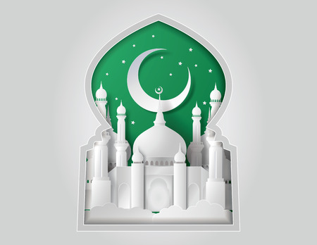 Vector of Paper Mosque. Translation: Ramadan Kareemのイラスト素材