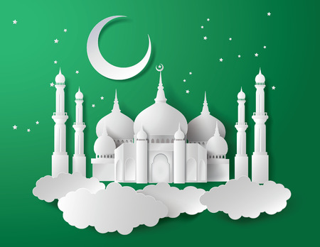 Vector of Paper Mosque. Translation: Ramadan Kareemのイラスト素材