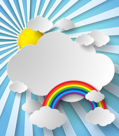 Sun shining Between the clouds and the rainbowのイラスト素材