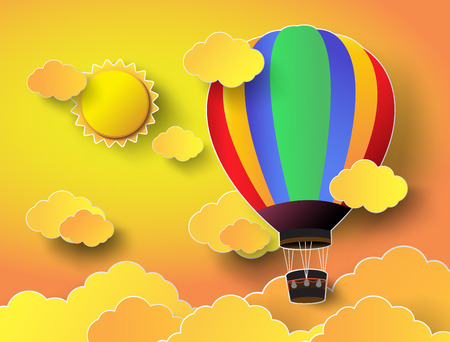 Vector illustration  colorful  hot air balloon with sunsetのイラスト素材