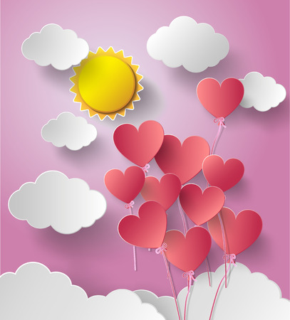 Vector illustration  sunshine with balloon heart.のイラスト素材