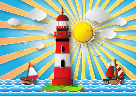 illustration  lighthouse with seascape.のイラスト素材