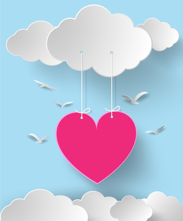Valentine's day abstract background with cut paper heart. Vector illustrationのイラスト素材