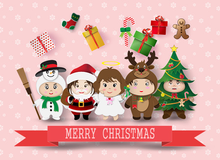 Christmas cute kids.vector illustration.のイラスト素材