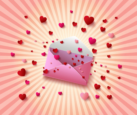 Vector illustration of Open envelope with   hearts for valentine day.paperr cut style.のイラスト素材