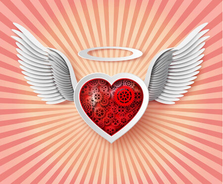 Vector illustration of flying hearts with wings.のイラスト素材