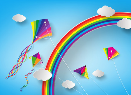 Colorful kite flying on the sky.のイラスト素材