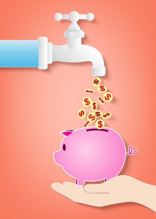 Money fall out of the  tap into piggy bankのイラスト素材