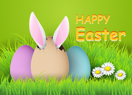 Easter background with eggs in grassのイラスト素材