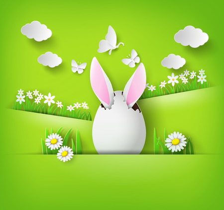 Easter background with eggs in grassのイラスト素材