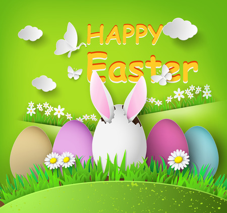 Easter background with eggs in grassのイラスト素材