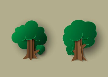 Vector illustration of tree .paper cut style.のイラスト素材