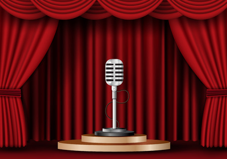 illustation of microphone on stage curtain.のイラスト素材
