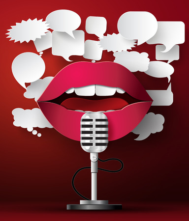 Lips are talking to the microphone and bubble speech .のイラスト素材