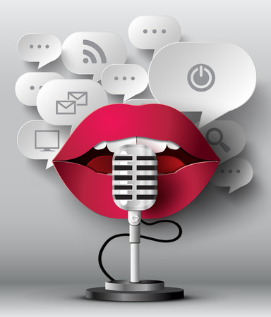 Lips are talking to the microphone and bubble speech .のイラスト素材