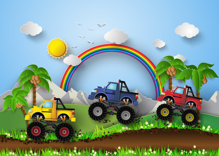 A vector illustration of monster truck racing.のイラスト素材