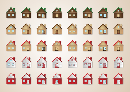 House set colourful home icon collection. paper cut style.のイラスト素材
