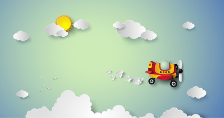 plane flying on sky with cloud.のイラスト素材