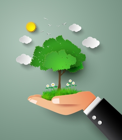 concept of eco .tree in handのイラスト素材
