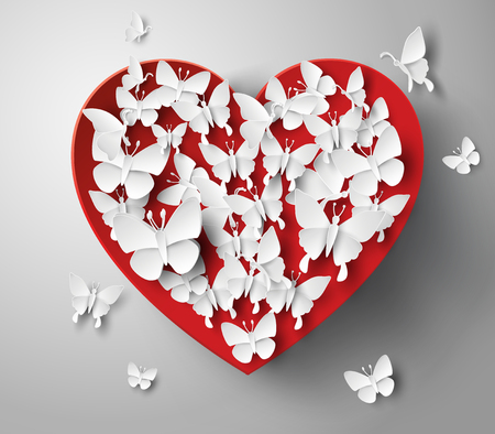 Abstract paper heart with butterrflys.のイラスト素材
