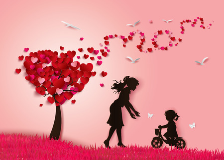 Beautiful women with her daughters.happy mothers dayのイラスト素材