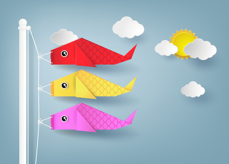 origami koi nobori with blu sky.のイラスト素材