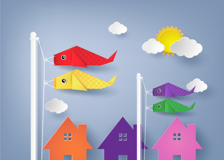 origami koi nobori with blu sky.のイラスト素材