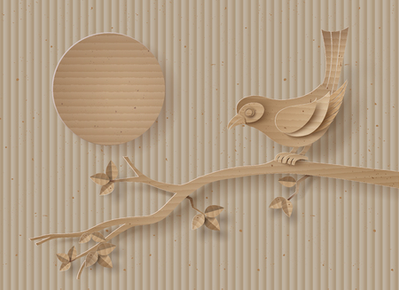 cardboard with   Bird perched on a branch of a tree .のイラスト素材