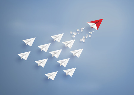 leadership concept with red and white paper plane on blue sky.paper art style.のイラスト素材