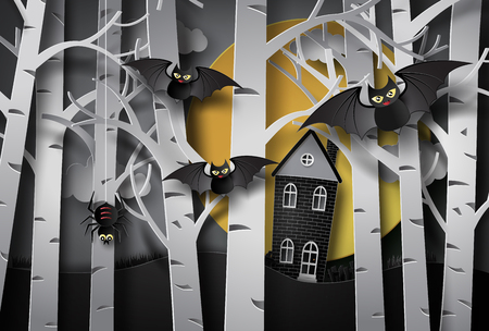 Happy halloween greeting card.paper art style.のイラスト素材