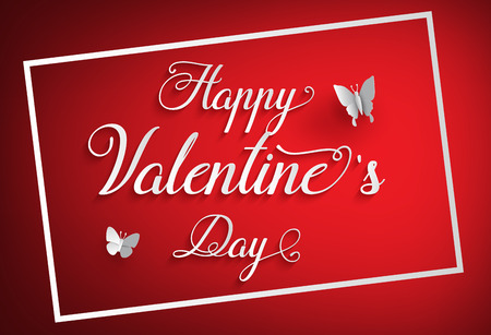 Concept of happy valentine day,text on red background with butterfly , Paper art and craft style.のイラスト素材