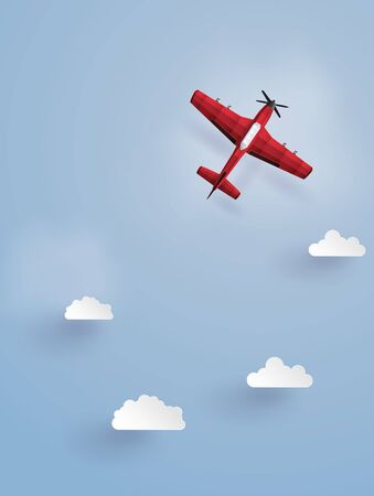 Paper art illustration of a red plane flying in the skyのイラスト素材