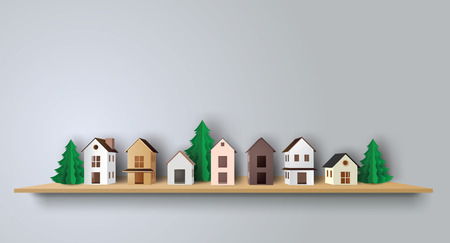 Winter Snow Urban Countryside Landscape City Village,Happy new year and Merry christmas,paper art and craft style.のイラスト素材