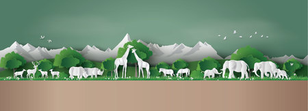 Eco concept and World Wildlife Day with the animal in forestのイラスト素材