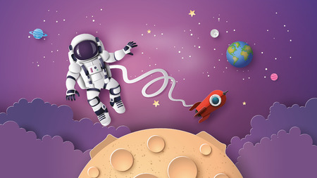 Astronaut Astronaut floating in the stratosphere. Paper art and craft style.のイラスト素材