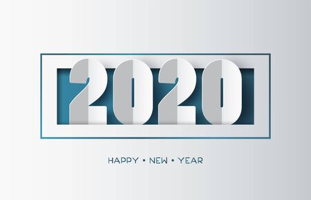 Happy new year 2020 text design with paper cut  style.のイラスト素材