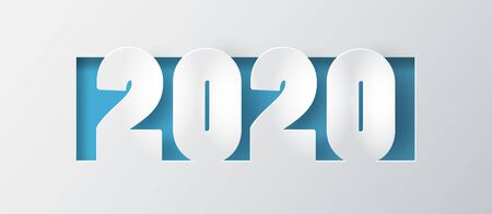 Happy new year 2020 text design with paper cut  style.のイラスト素材