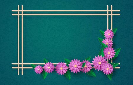   Greeting cards with flowers frame , paper art collage style.のイラスト素材