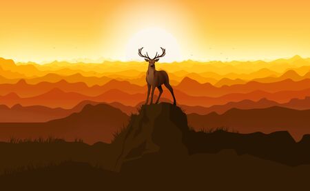 
Deer standing on a stone at sunset.silhouette illusratoionのイラスト素材